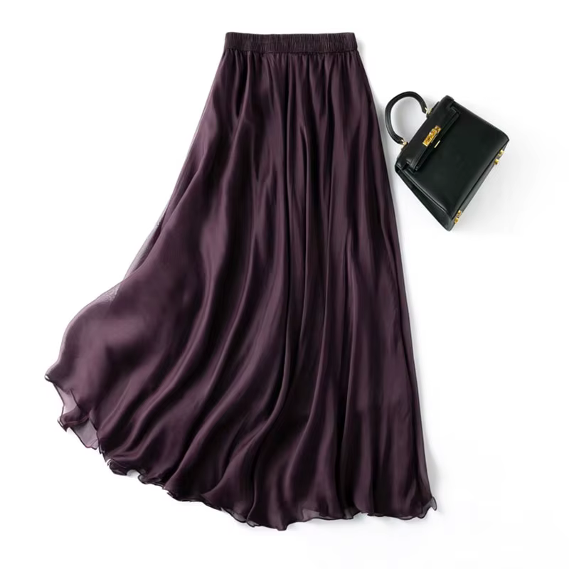 Femmes jupe en soie 100% soie de mûrier violet avec Double doublure été plage taille élastique vacan