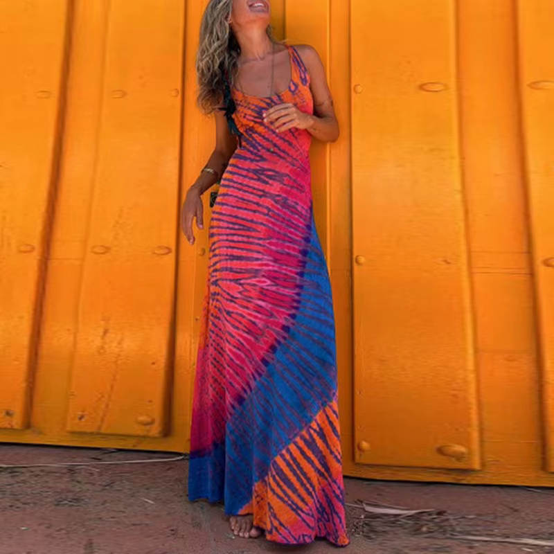 Robe Longue d'Été Sexy pour Femme, Tenue de Plage, de Vacances, Élégante, Dos aux, Imprimée, Tenue d