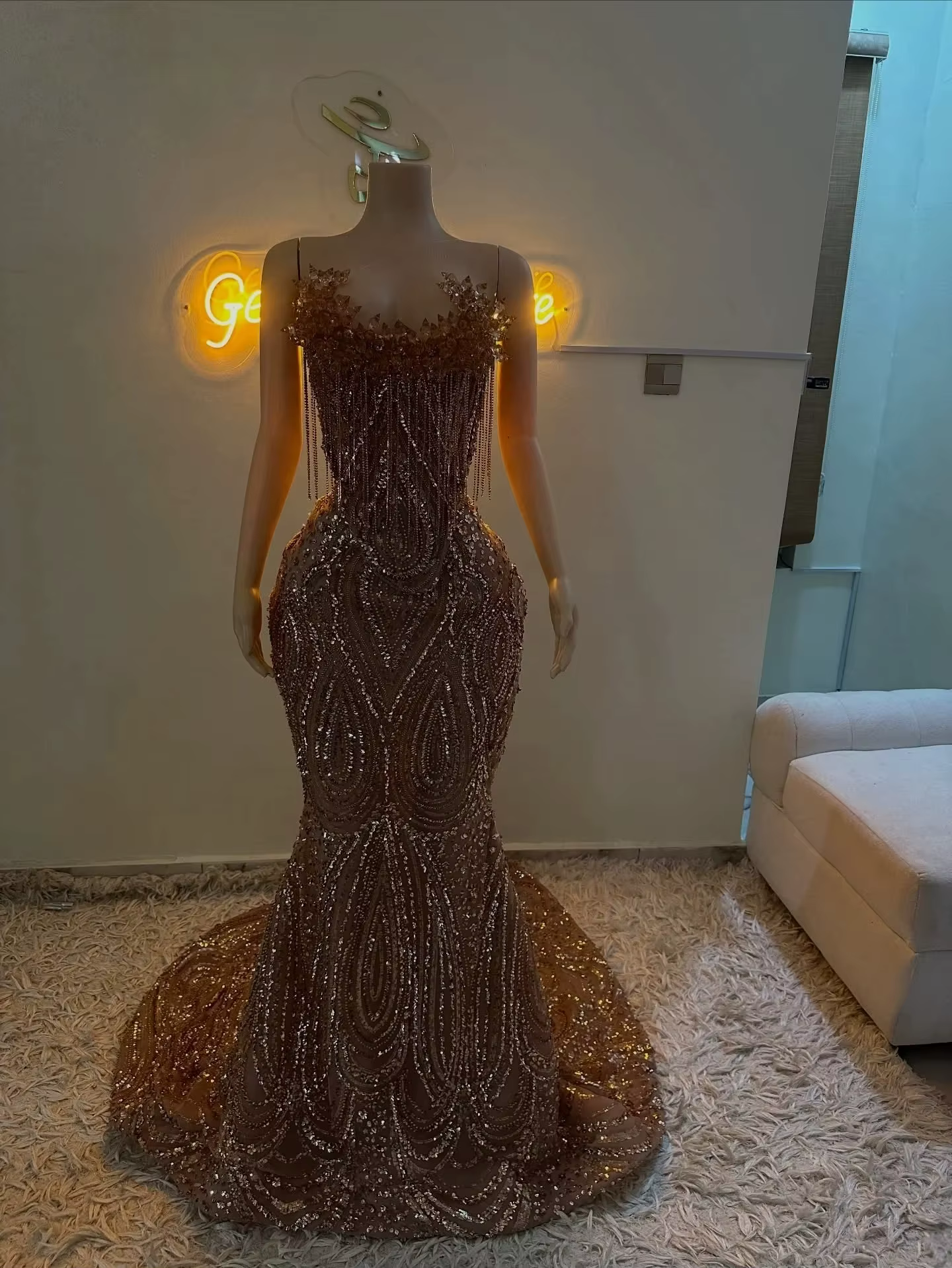 Robes de bal longues marron pour filles noires, robes de soirée sirène transparentes et perlées, rob