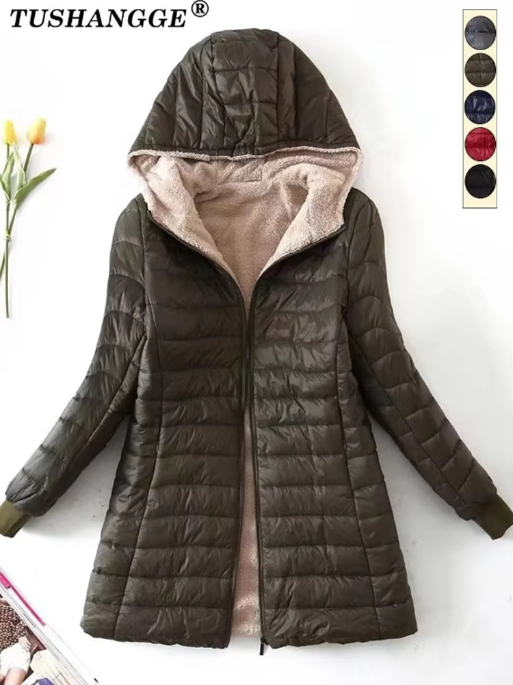 Nouvelle édition coréenne mi-longue à capuche femmes vestes automne hiver mi-longue bureau coton man