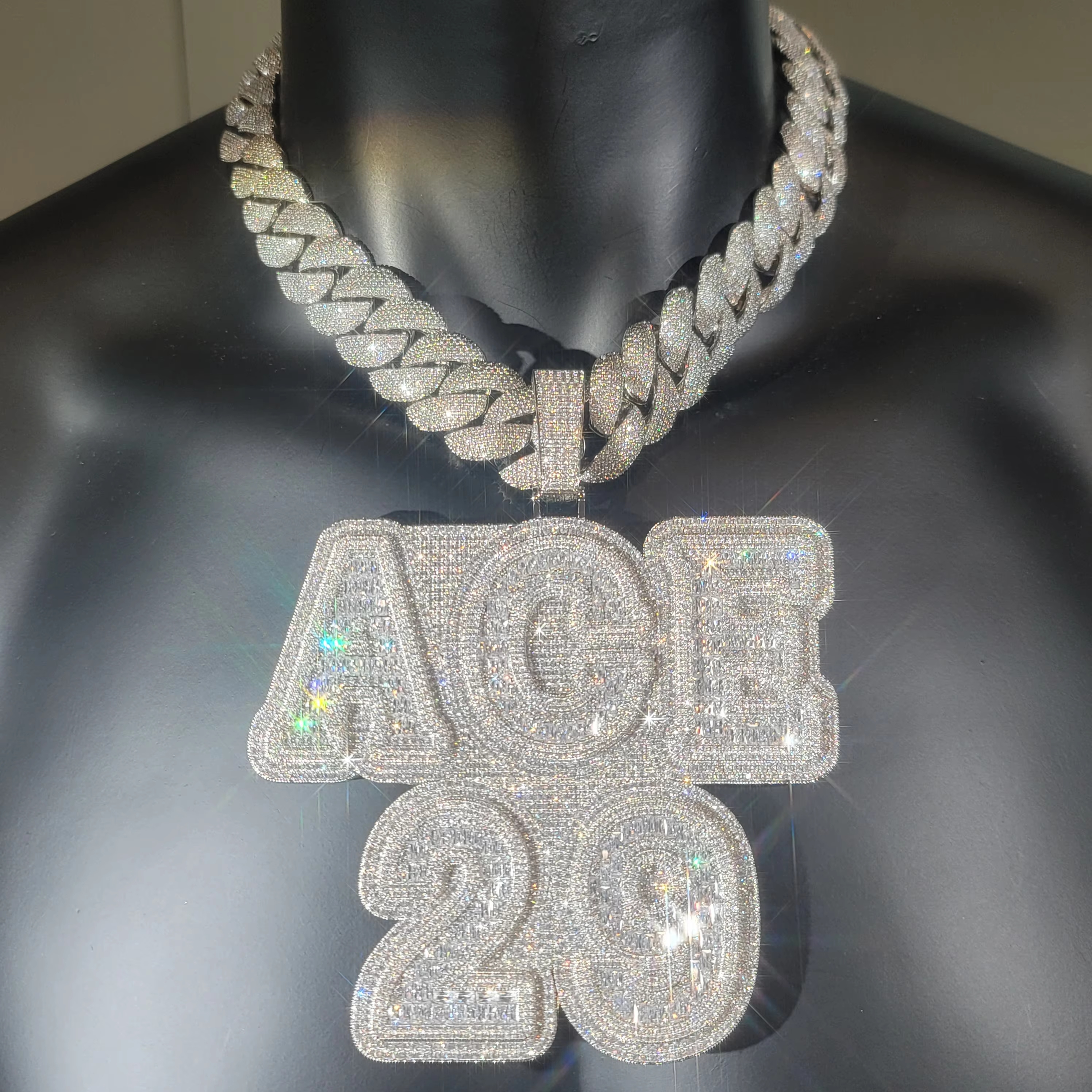 Pendentif personnalisé avec grande lettre et chiffres, chaîne cubaine Miami, dos solide, bijoux Hip