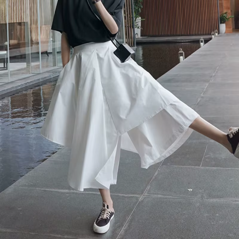 Jupes coréennes taille haute pour femmes, jolis vêtements décontractés monochromes, design doux, mod