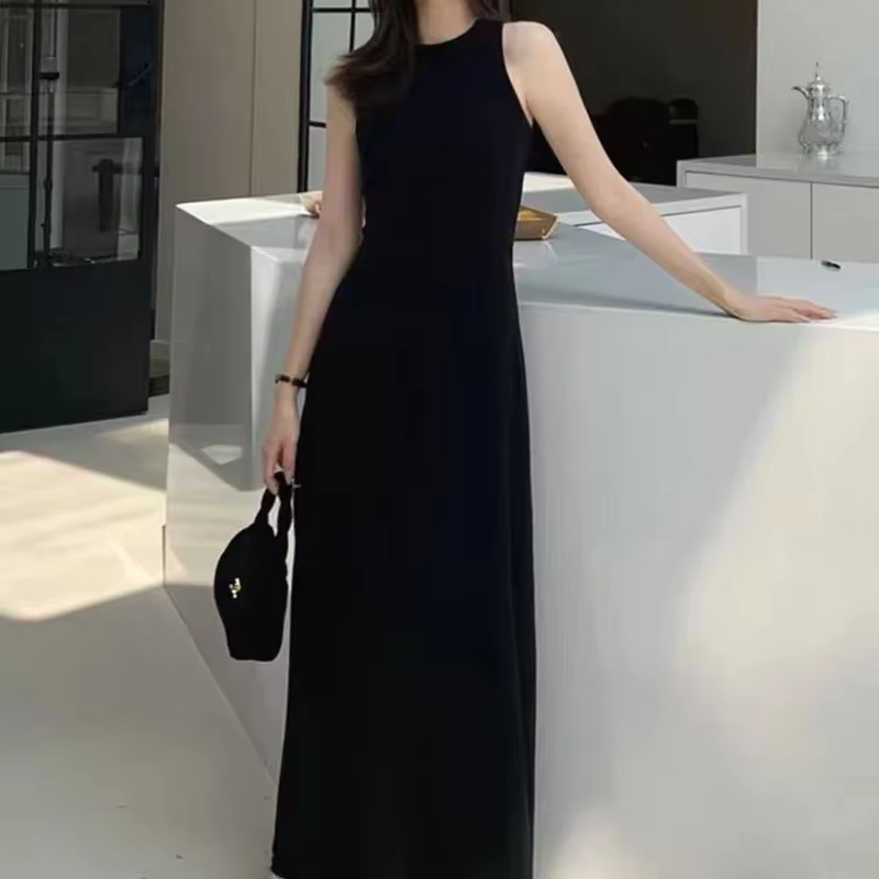 Robe française en fibre précieuse pour femme, longue robe trapèze, élégante, chic, mince, vacances d