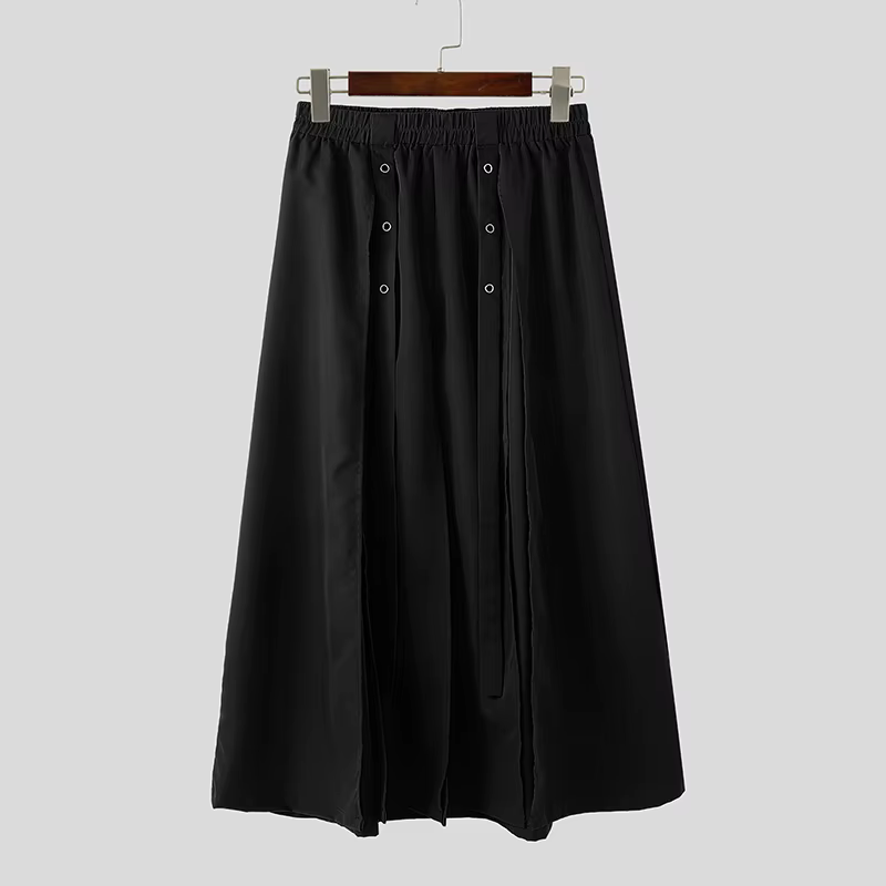 Hommes jupes solide pantalon irrégulier taille élastique surdimensionné fendu pantalon hommes jupes 