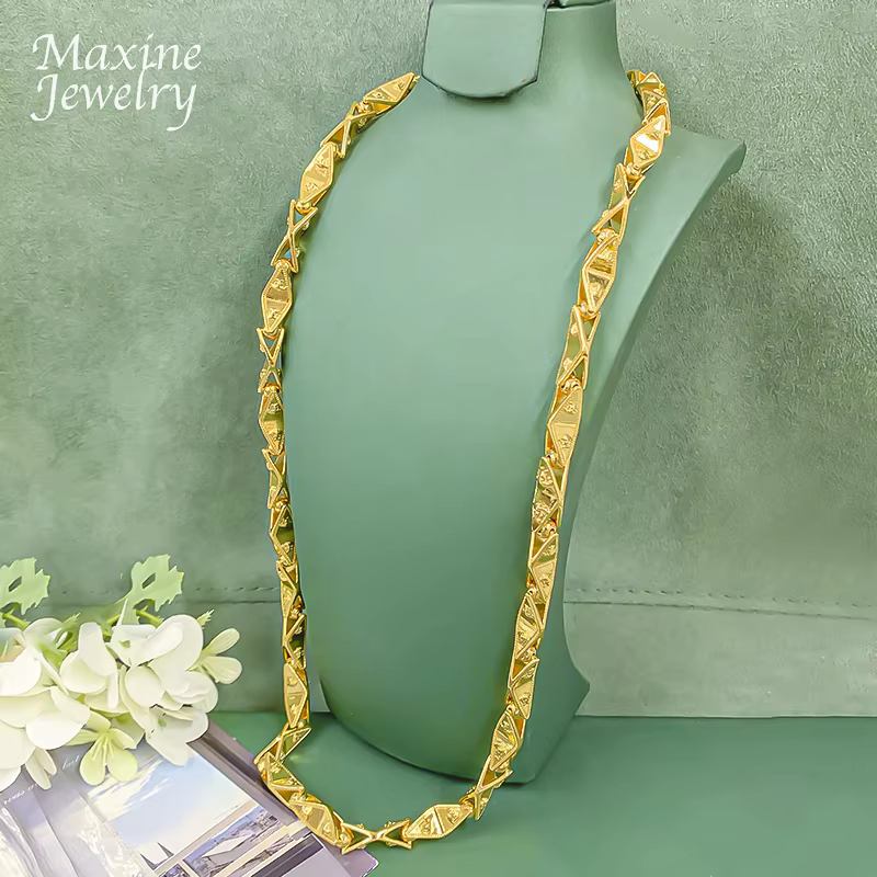 Collier Hip Hop de 24 pouces en chaîne longue dorée, plaqué or 18 carats, style Dubaï, ensemble de b