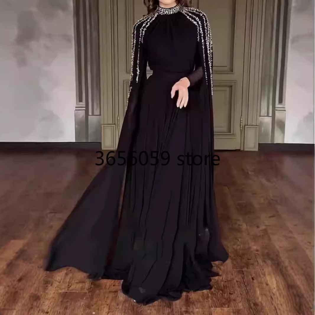 Robe de soirée modeste arabe dubaï, manches longues, en Stock, argent, ligne A, pour événements form
