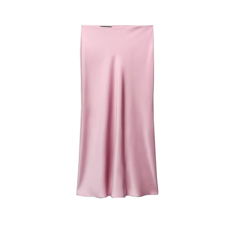 Jupe longue en satin rose doux pour femmes, nouveau document solide, taille haute, élégante, mince, 