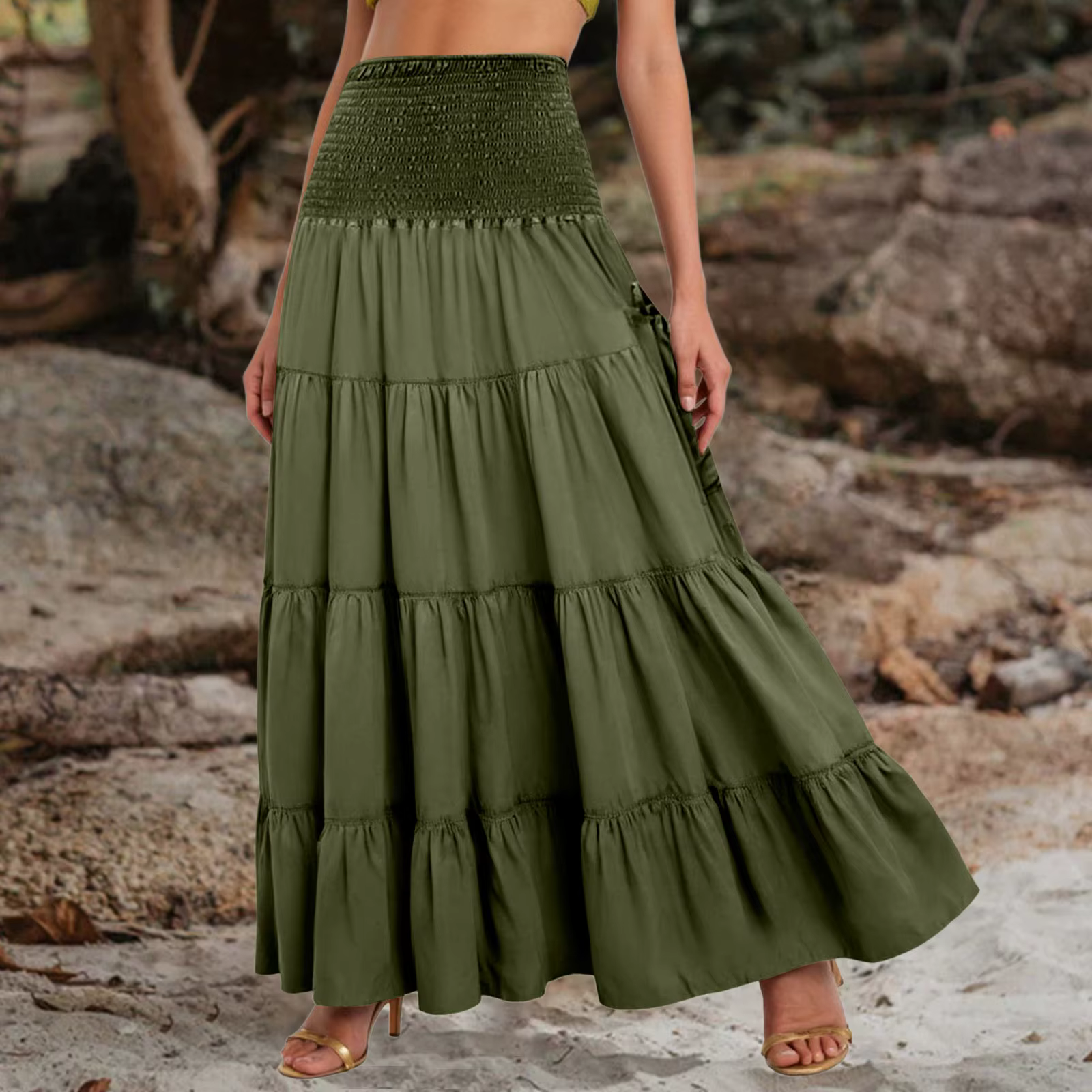 Boho fée jupes femmes à plusieurs niveaux Convertible robe bustier avec poches Vintage Hippie gitane