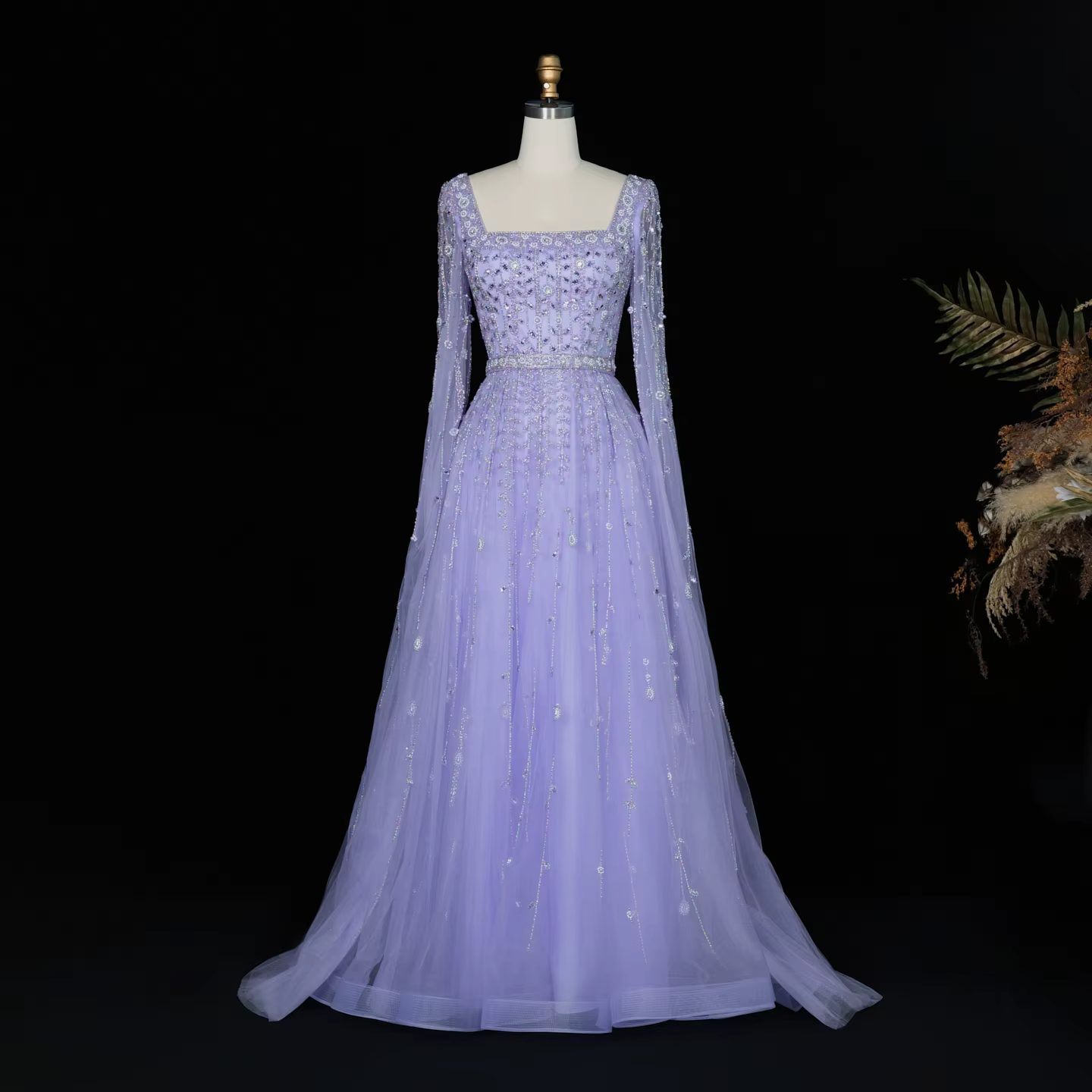 Sharon Said – robe de soirée de luxe vert sauge pour femmes, tenue de mariage, col carré, manches ca