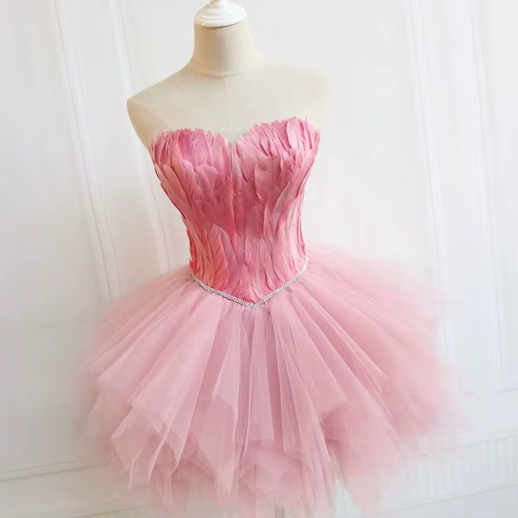 Jupe courte Sexy pour filles, coupe cintrée, plumes roses, robe de soirée annuelle, Costume de cygne