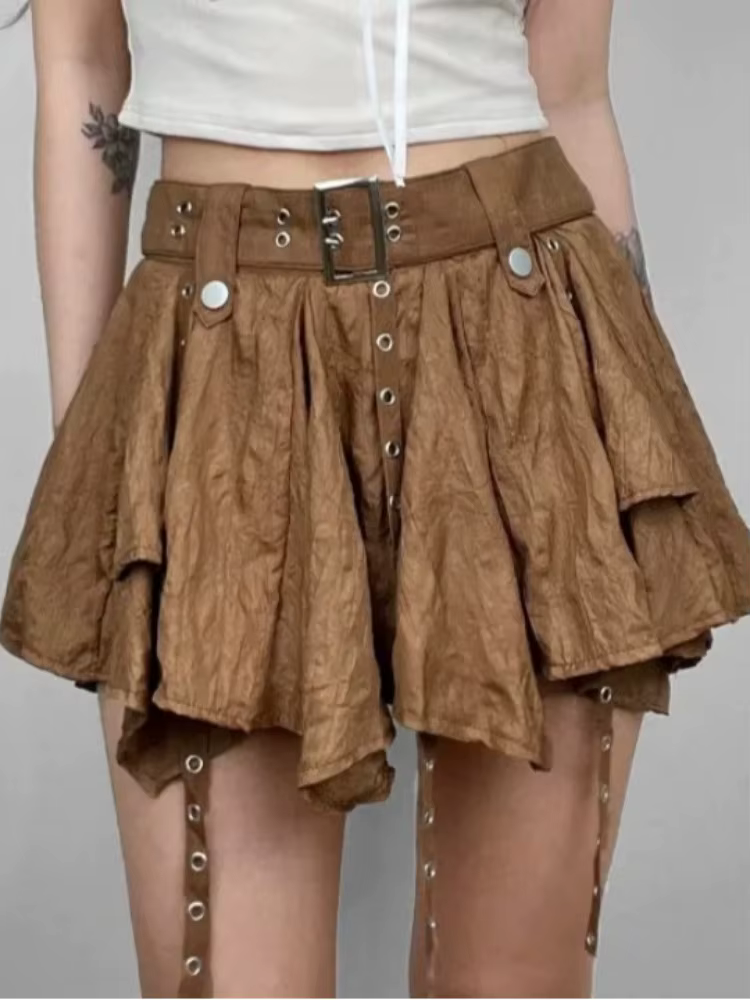 Mini jupe multicouche froissée pour femmes, avec sangle de ceinture, dos élastique, jupe courte asym