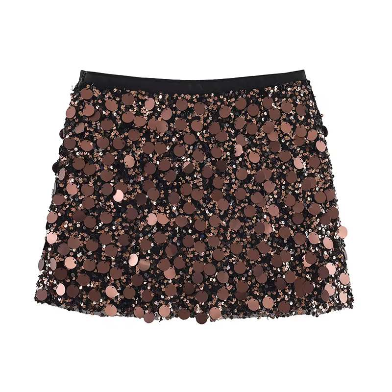 Mini-jupe à sequins pour femme, jupe à sequins iridescentes surdimensionnées, taille haute, tenue de