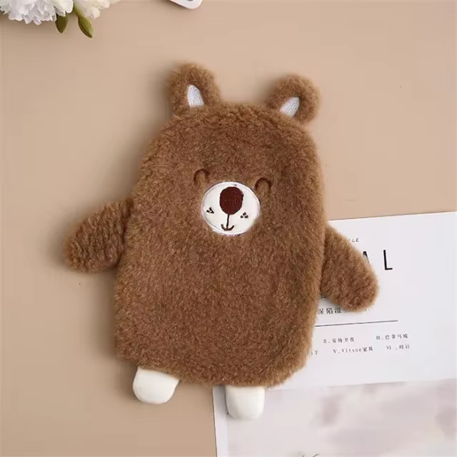 Bouillotte en caoutchouc avec housse en peluche mignonne, joli sac à eau chaude de dessin animé, rés