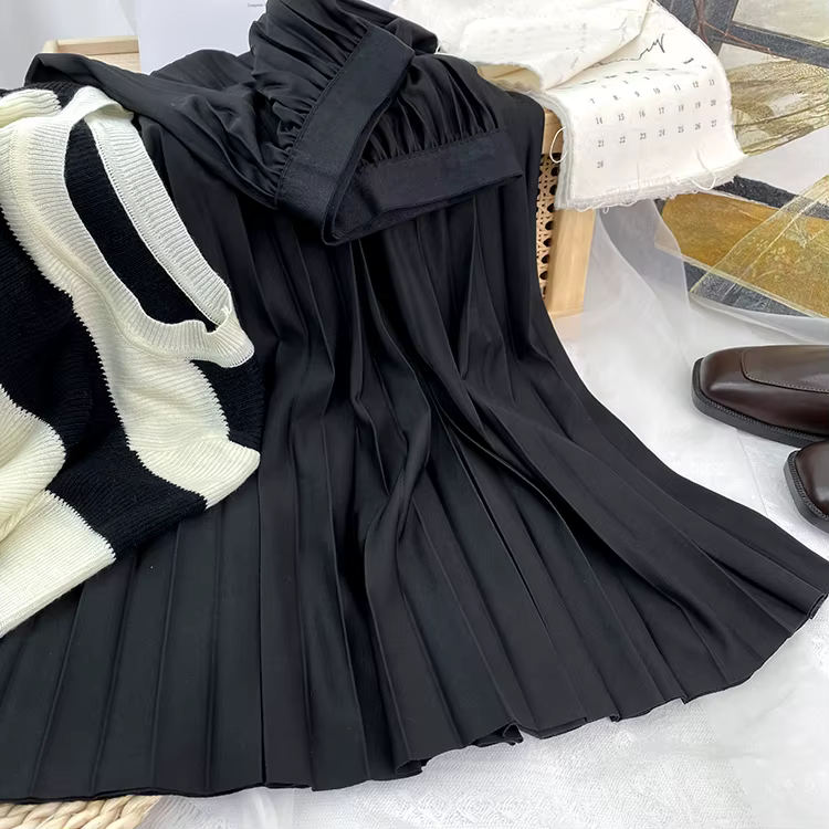 Jupe plissée élégante taille haute pour femme 2026, jupe midi mi-longue noire de haute qualité