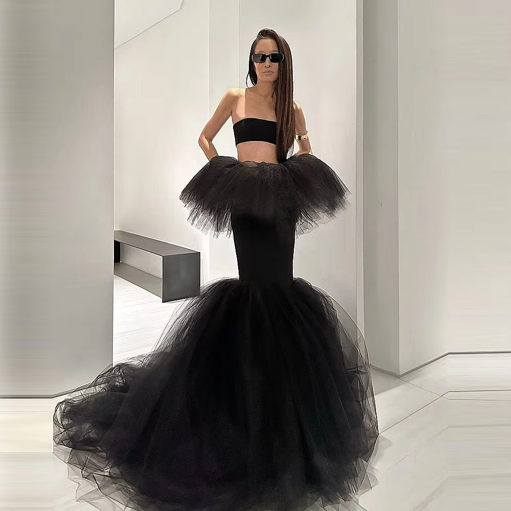 Jupe longue maxi noire pour femme, sans superpositions de vêtements d'extérieur, style péplum, pour