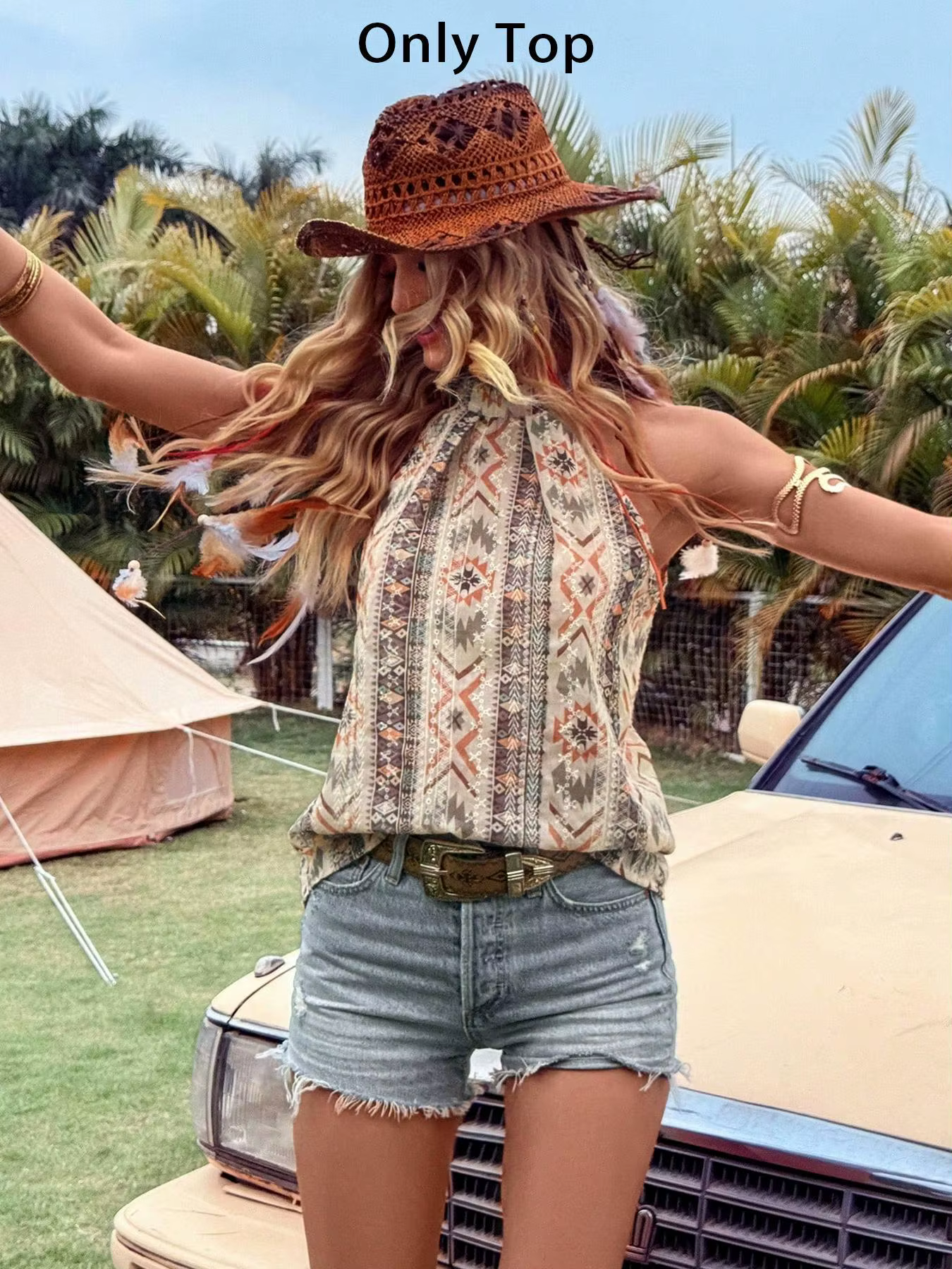 Chemise sans manches pour femmes, style bohème, parfaite pour les fêtes et les vacances, motif ethni