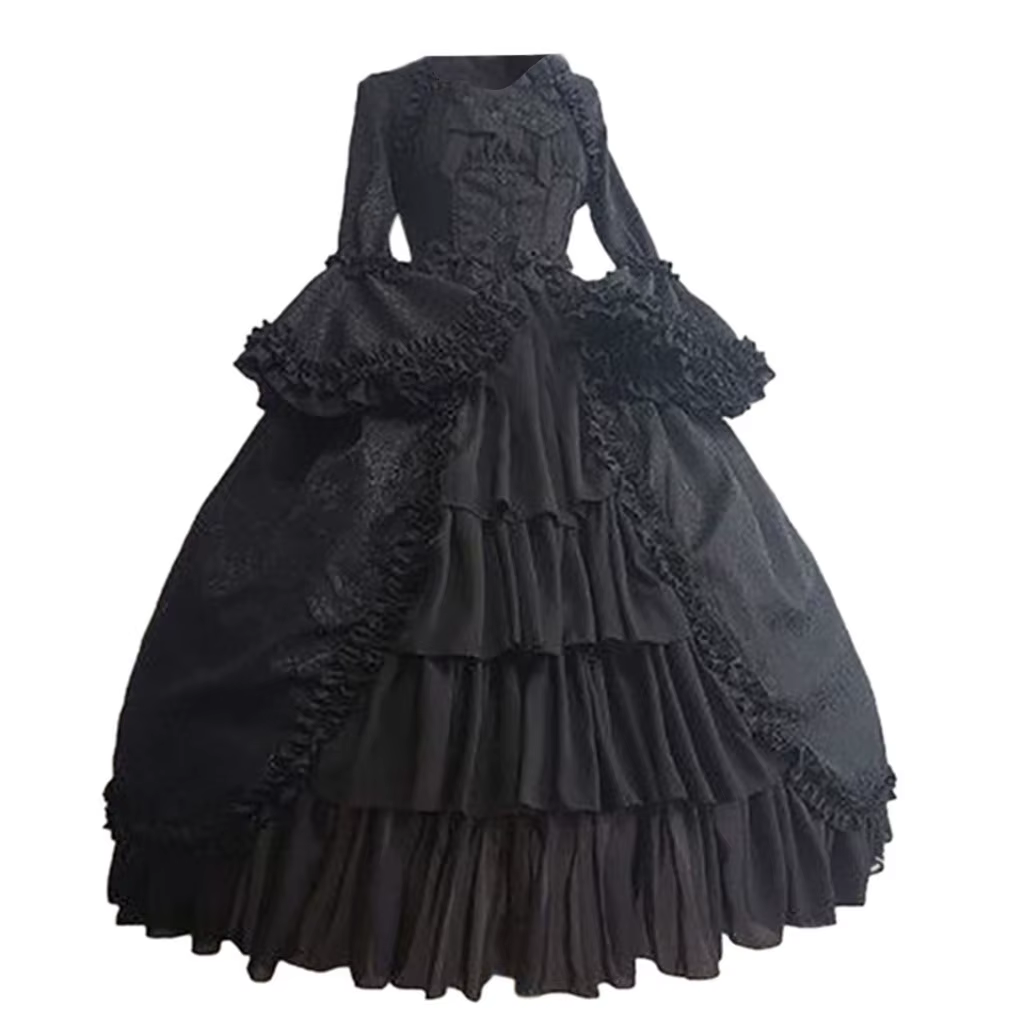 Robe Lolita douce pour femmes, élégante, gothique, manches longues, col carré, Patchwork, nœud, robe