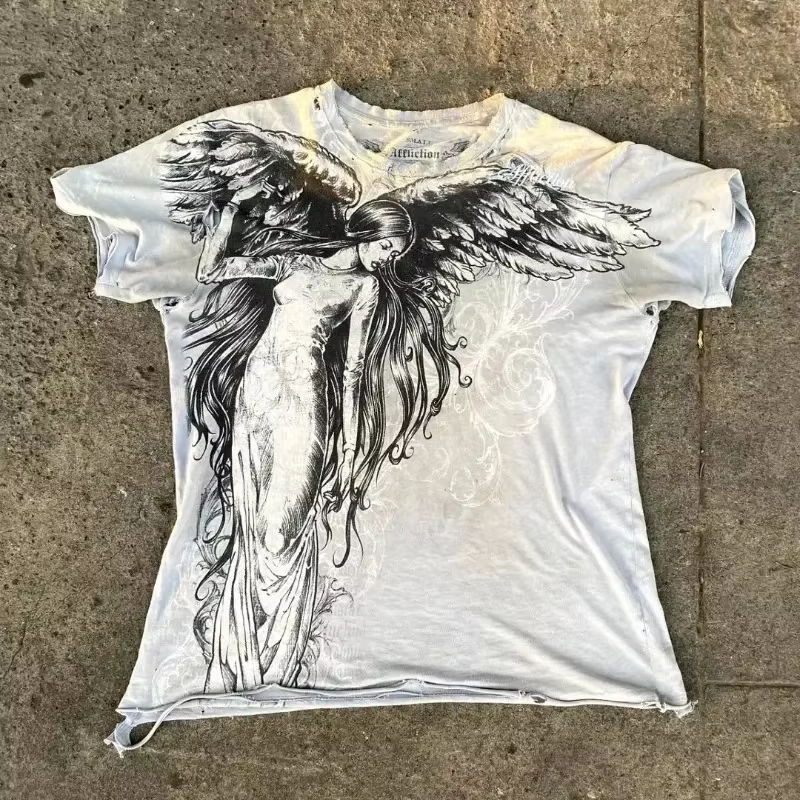 T-shirt manches longues col rond homme et femme, Punk Hip Hop Graphic Print, Respzed Cotton, New Aff