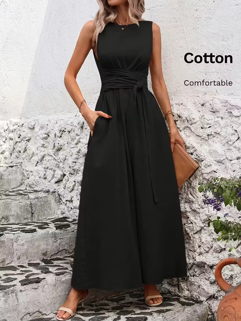 Robes longues pour femmes, nouvelle collection, élégante, couleur unie, sans manches, coupe trapèze,