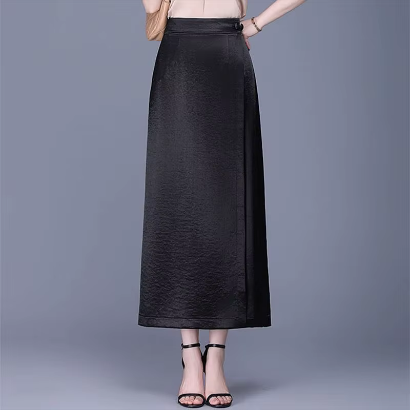 Jupes droites élégantes en satin uni avec boutons, vêtements pour femmes, nouvelle collection été, j
