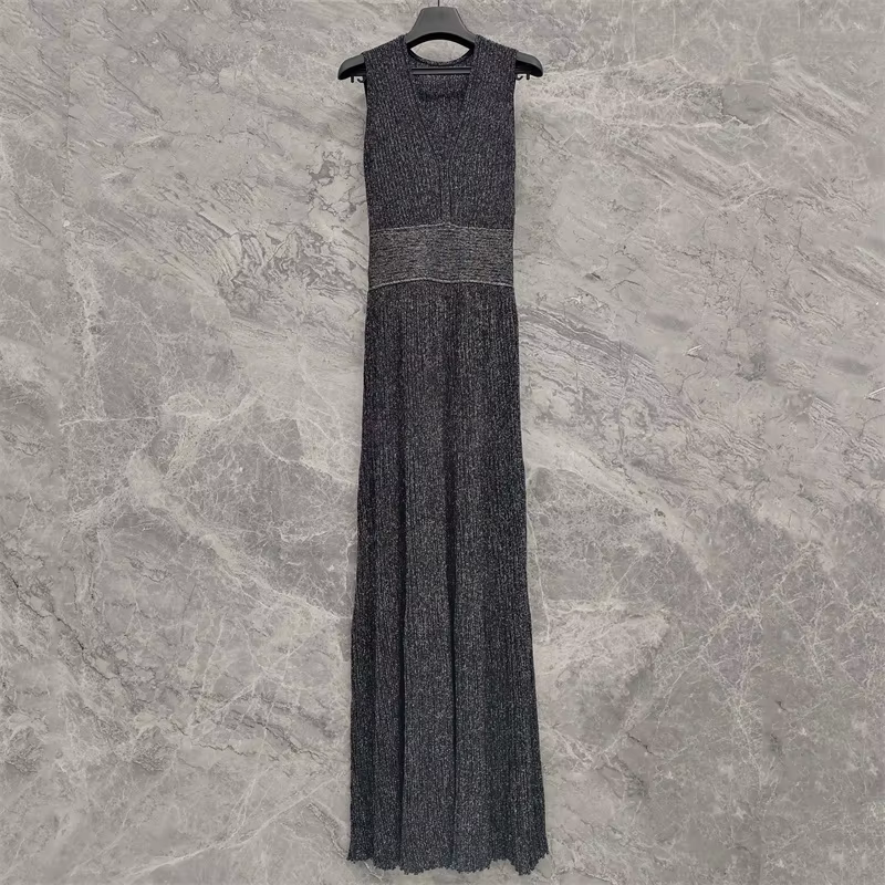 Robe longue sans manches en maille élastique pour femme, nouvelle collection été 2026, taille ajusté