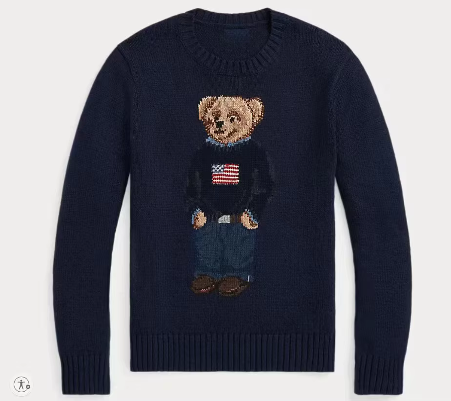 Pull à manches longues brodé ours de dessin animé Y2K