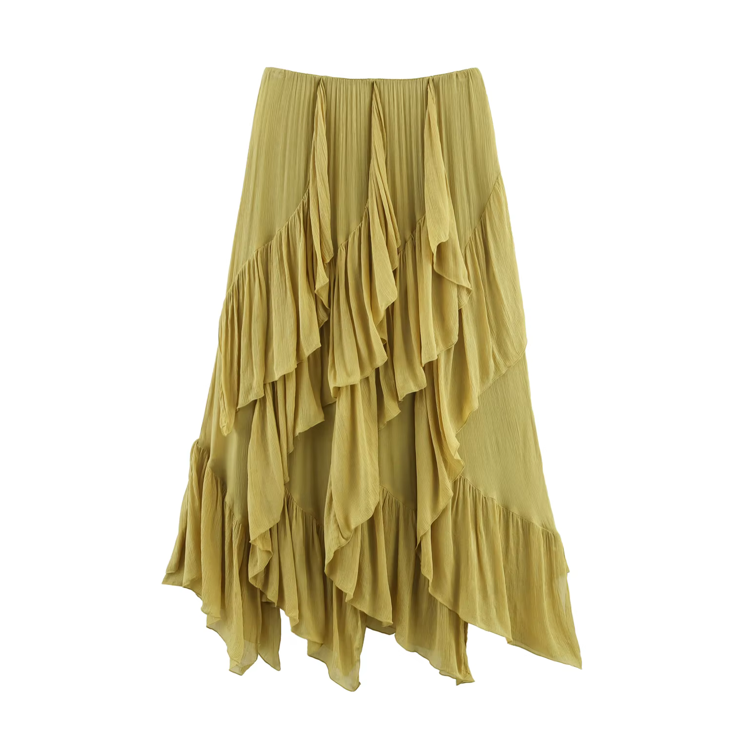 KONDALA Vintage plissé solide vert élégant femme jupes longues mode 2025 été a-ligne taille élastiqu