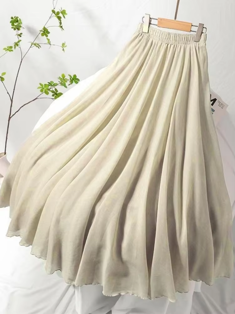 Jupe longue Double couche en coton et lin, taille élastique, évasée, ourlet, inspiré de Hanfu chinoi