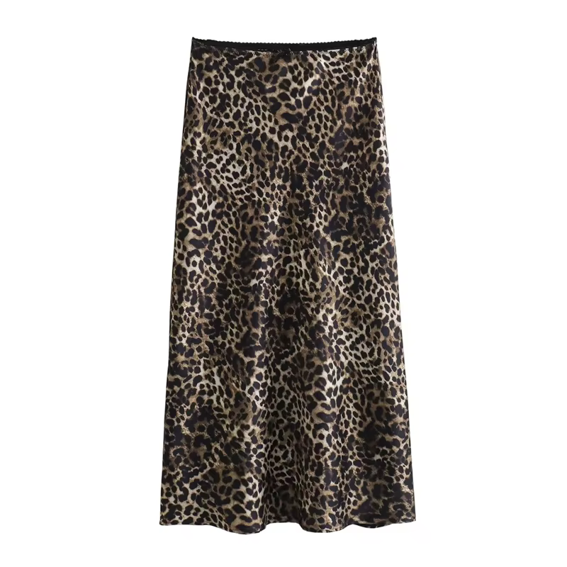 MUJER imprimé léopard Satin jupe femme nœud Vintage jupe Midi 2025 été élégant jupes longues pour le