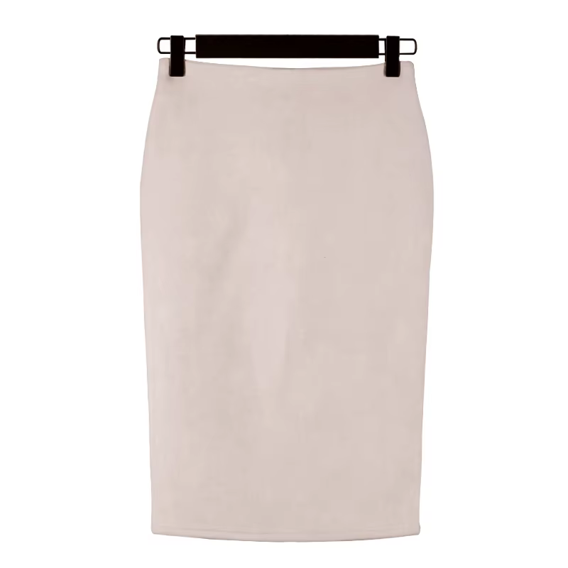 Automne hiver taille haute moulante Vintage daim fendu épais extensible jupes femmes jupes daim coul