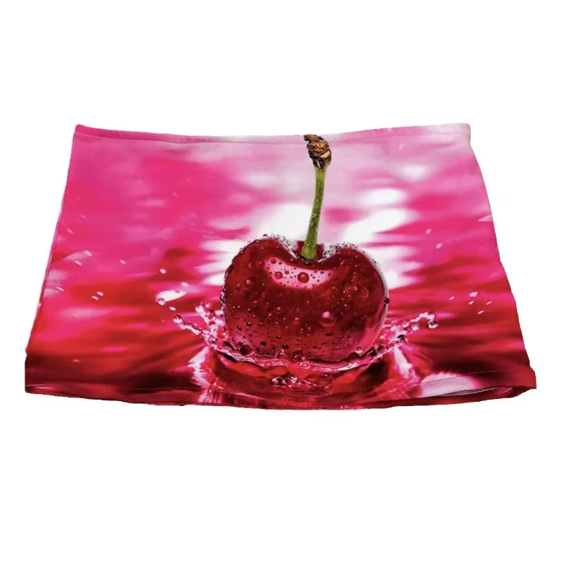 Mini-jupe taille basse imprimée numériquement cerises 3D Y2K pour femme, style rétro américain sexy