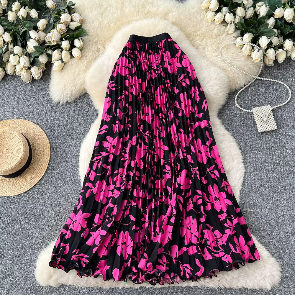 Jupe longue plissée à imprimé Floral pour femmes, élastique, taille haute, pour soirée dansante, pla