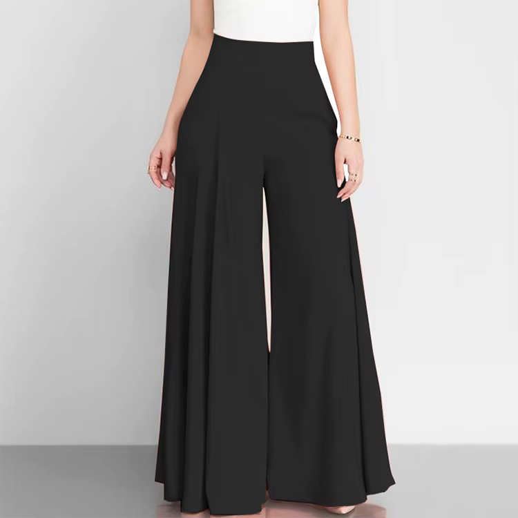 Pantalon large taille haute élégant et décontracté pour femme, idéal pour le bureau, couleur unie, c
