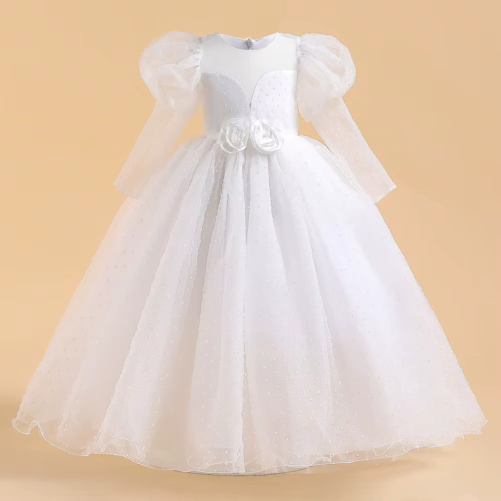 Robes de demoiselle d'honneur blanches à manches longues pour filles, Costume de fête de mariage, ro