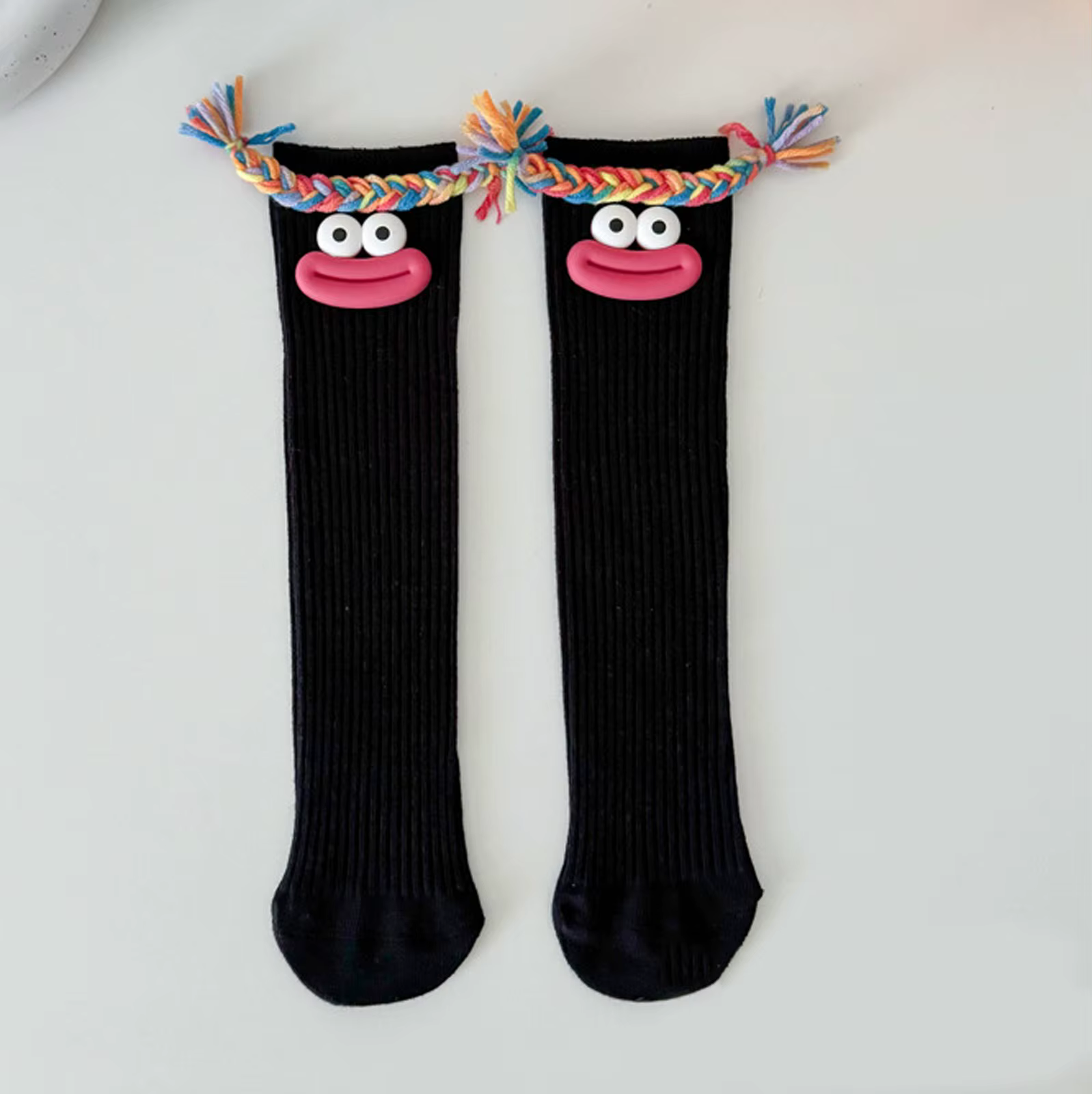 Femme mi-longue Kawaii dessin animé coloré chaussette fille grande bouche tresses drôle coton longue