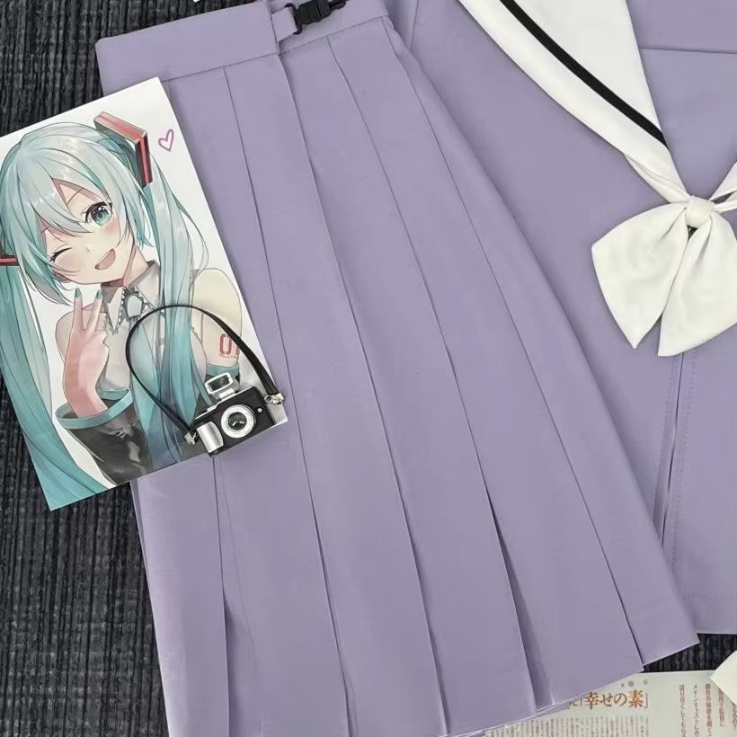 Jupe d'uniforme scolaire d'été de style japonais pour filles, chemise violette de Cosplay, uniforme