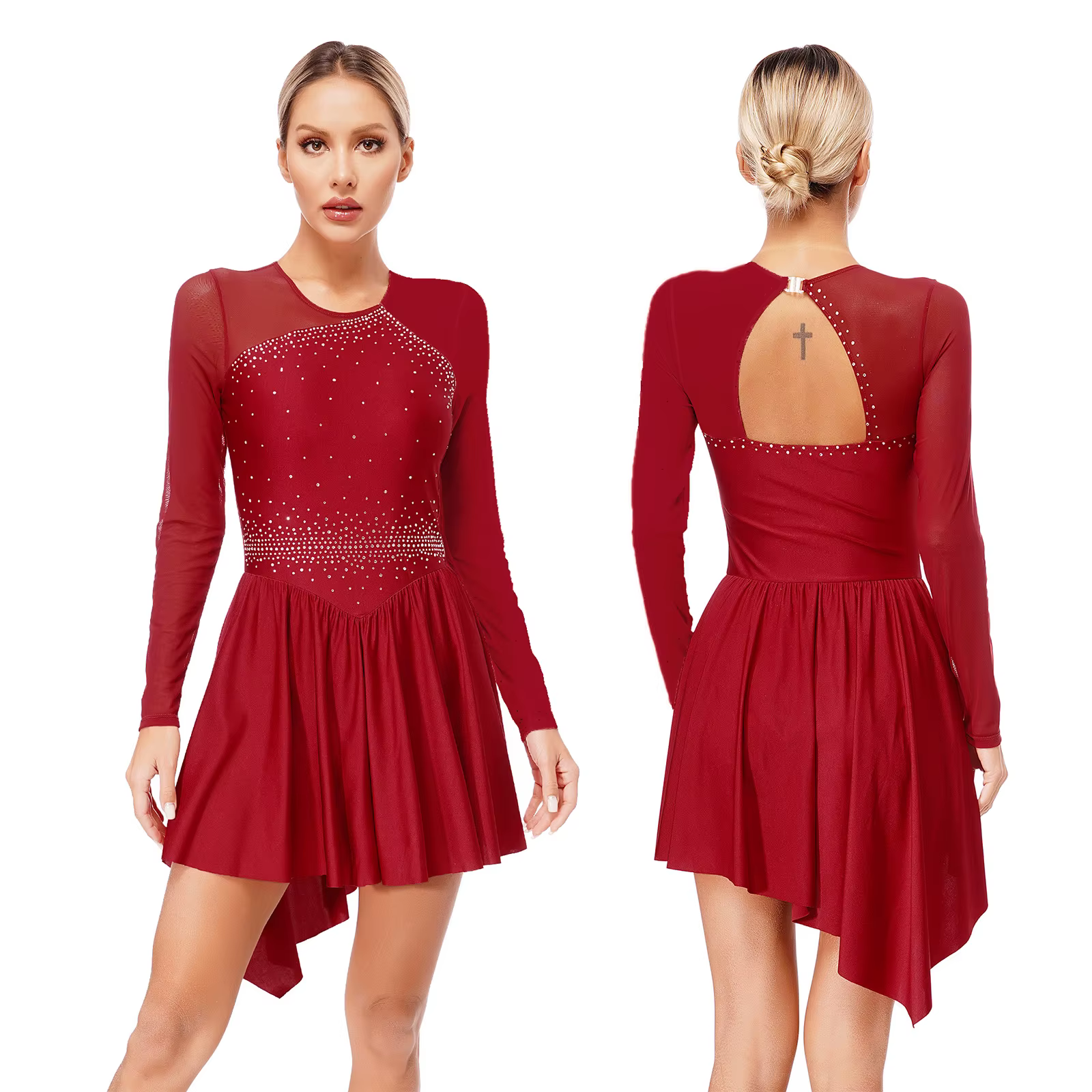Robe de patinage artistique à manches longues pour femmes, danse lyrique, Ballet, gymnastique, vêtem