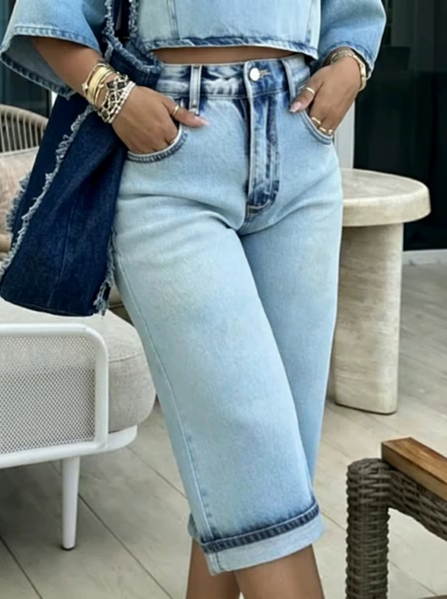 Jean large taille haute délavé bleu clair style vintage pour femme Bonboho – Collection été 2026 – T