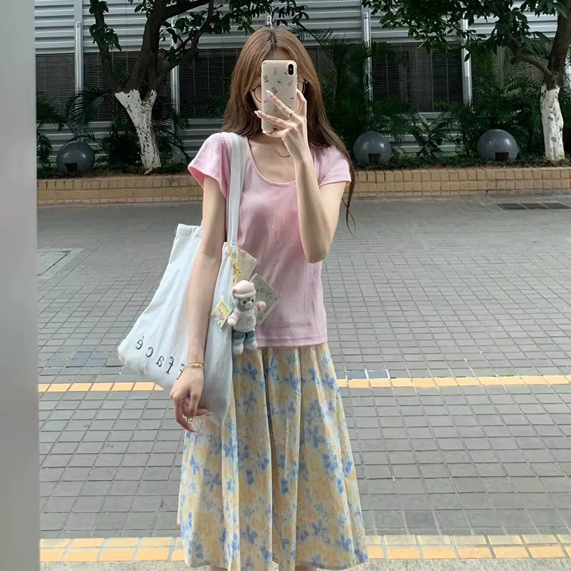 Jupe florale pour femme, nouvelle collection été, style japonais doux, taille haute, fine, mi-longue