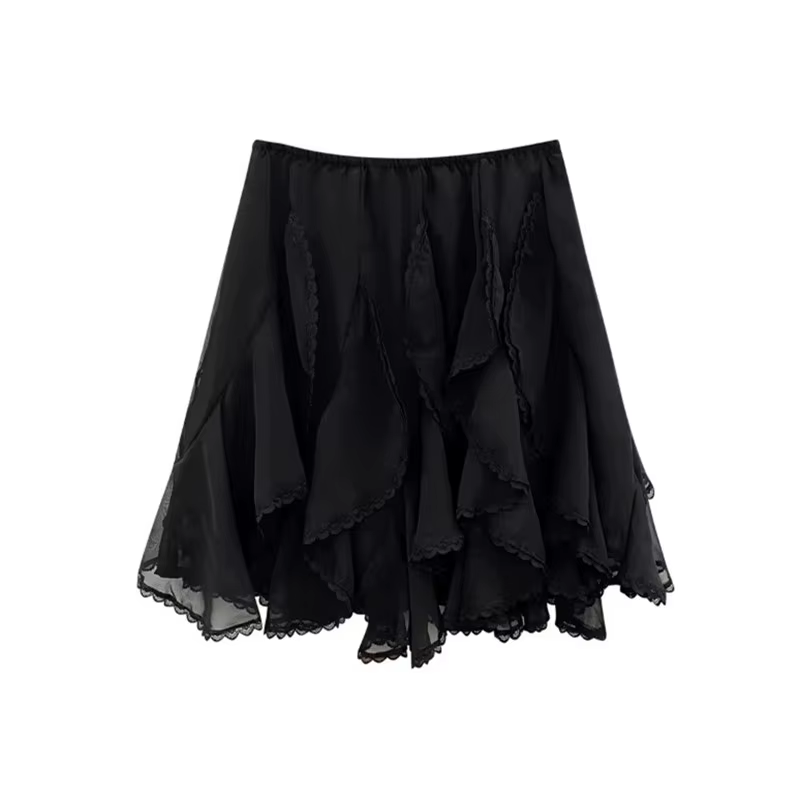 Jupe en dentelle et Tulle pour femmes, Style coréen, douce et élégante, à volants, Vintage, Streetwe
