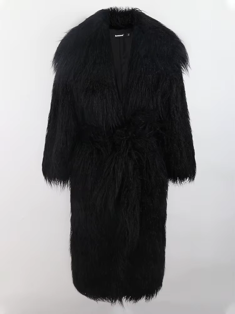 Nerazzurri hiver Long blanc noir poilu Shaggy moelleux épais chaud doux élégant Faux mongolie mantea