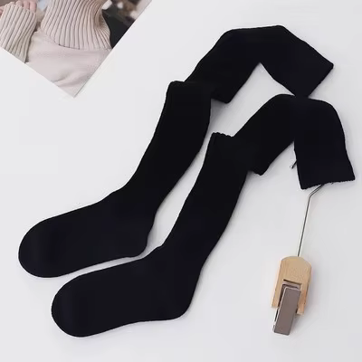 Chaussettes longues en cachemire pour femmes, bas de cuisse en laine solide, chaussettes en coton dé