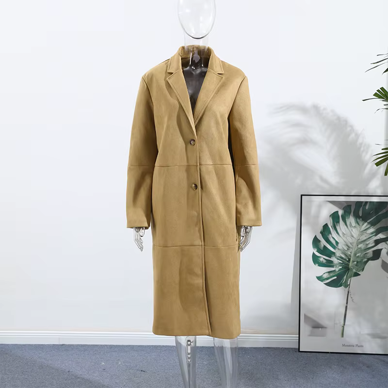 Veste longue pour femme, manteau col rabattu, simple boutonnage, manches longues, couleur unie, mant