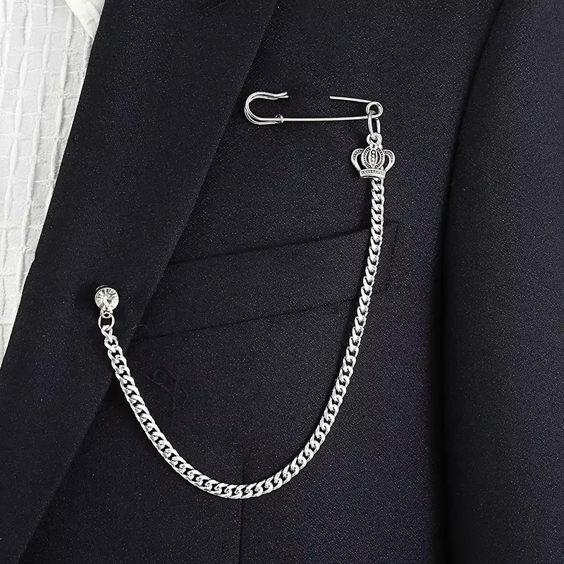 Broche à chaîne pour hommes, longues chaînes, accessoires de costume à la mode pour hommes, personna