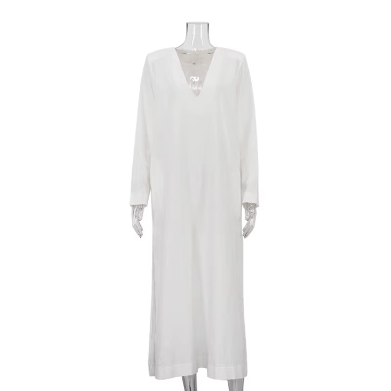 Robe longue ample en coton français pour femmes, élégante, décontractée, mode, blanche, manches long