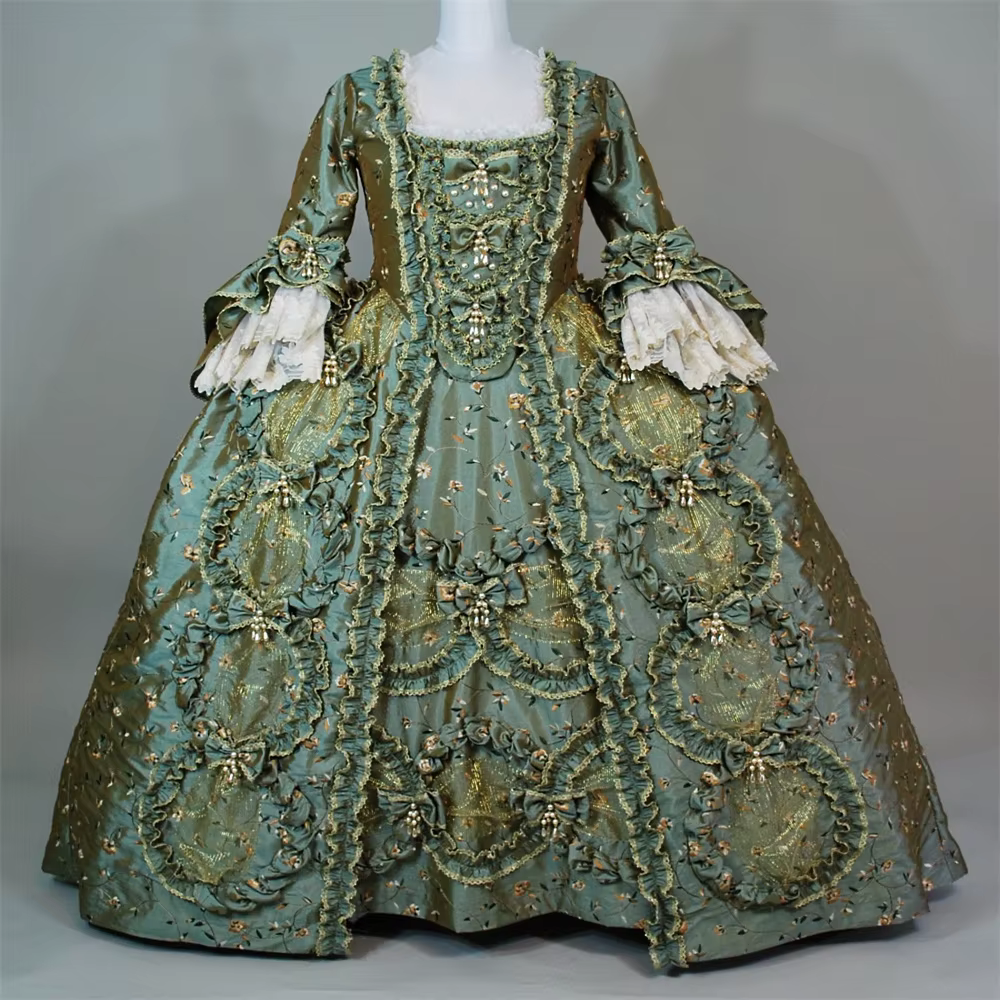 Robe du 18ème siècle à La Francaise, Robe Baroque Rococo verte, Marie Antoinette, Robe de bal Noble