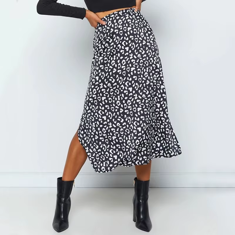 Nouvelle jupe longue sexy à imprimé léopard, décontractée et tendance pour femmes, élégante jupe mi-