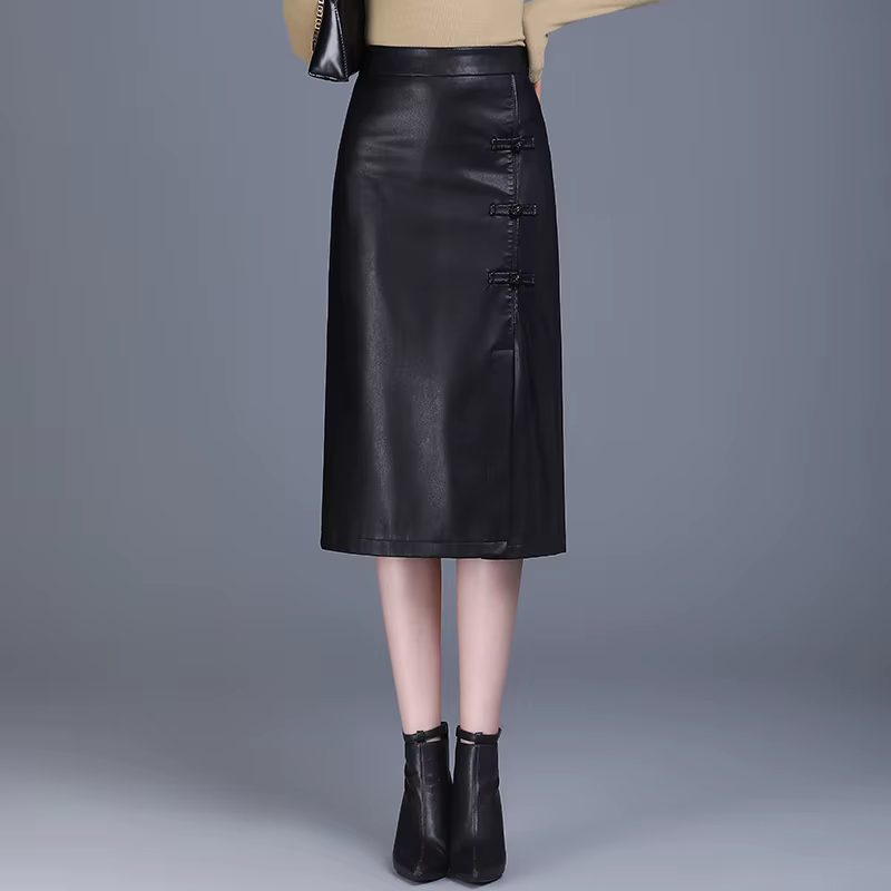 ZUZK-Jupe en cuir PU pour femme, taille haute fendue, droite, mode automne et hiver
