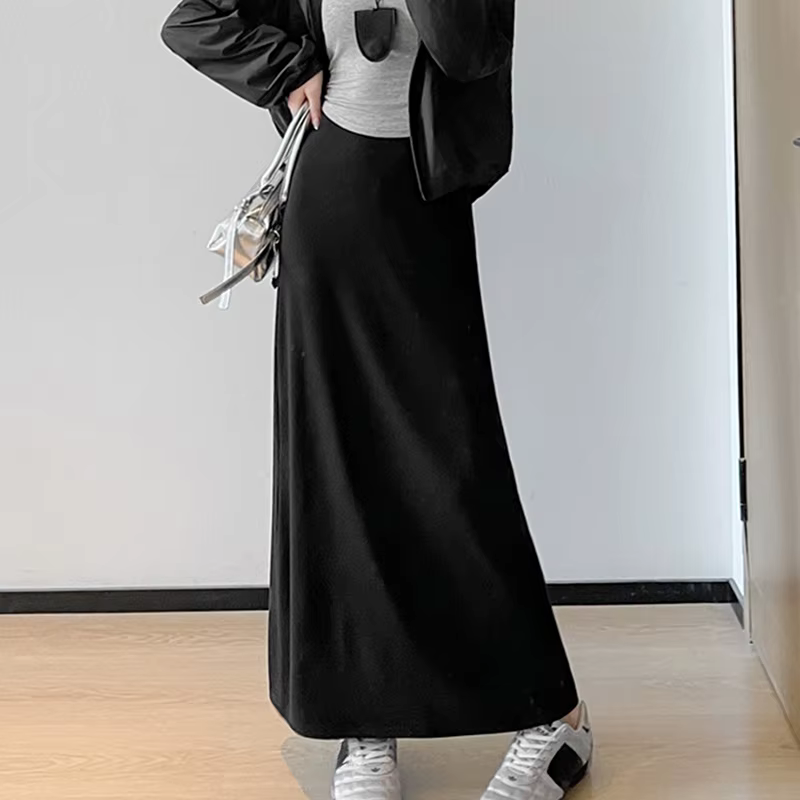 Jupe longue trapèze élastique taille haute pour femmes, élégante, coupe ample, Maxi, automne hiver, 