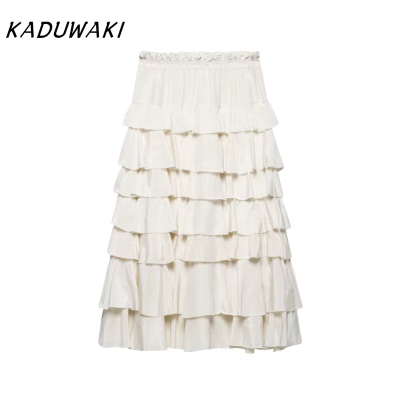 KADUWAKI jupe Midi à volants femmes Vintage jupe à volants femme nouvelle mode élégante solide jupes